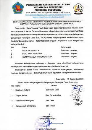BERITA ACARA HASIL VERIFIKASI ADMINISTRASI CALON KADUS KAJA